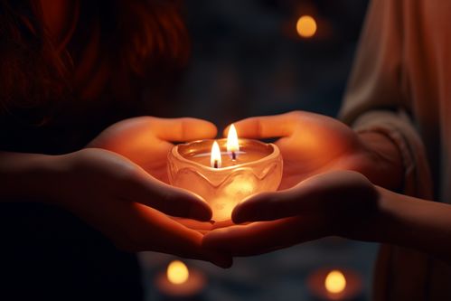 手捧蜡烛祈祷燃烧的蜡烛缅怀悼念氛围摄影图 摄影